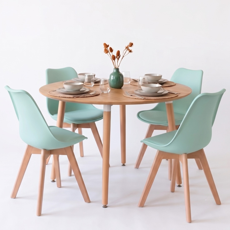 Comedor Extensible Bayona Wood 100-180cm + 4 Sillas Tulip Menta