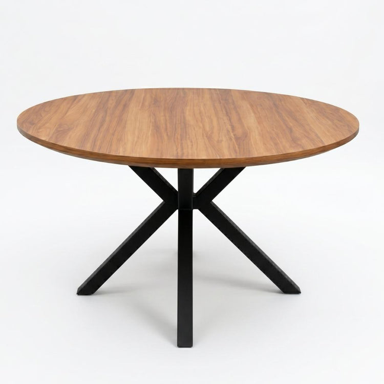 Mesa Redonda 100cm Equiz Rústica | Cubierta Madera | Base X Negro