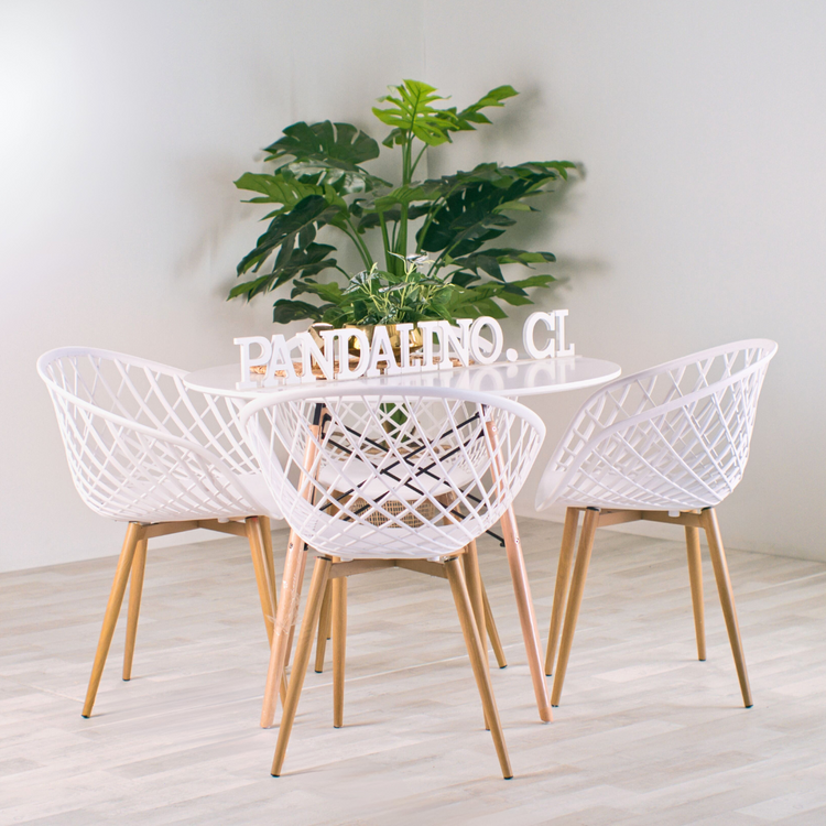 Comedor Mesa Estela 100cm Blanca + 4 Sillas Camper Blanca