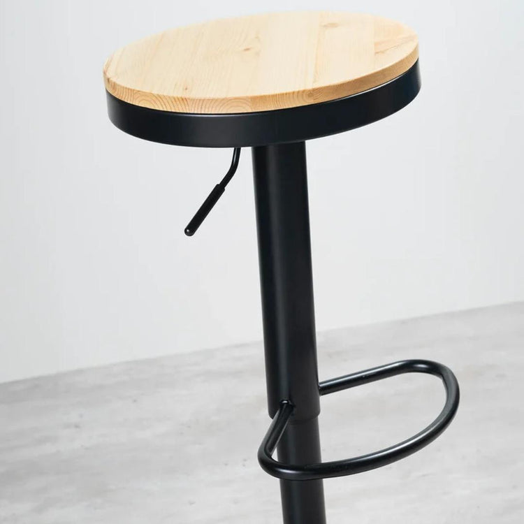 Taburete Ajustable Nicco Negro | Asiento de Madera y Giro 360°