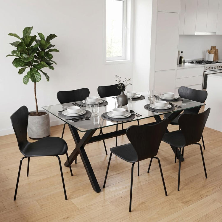 Comedor Mesa Xinia Negro 160x90 cm + 6 Silla Fritz Negro