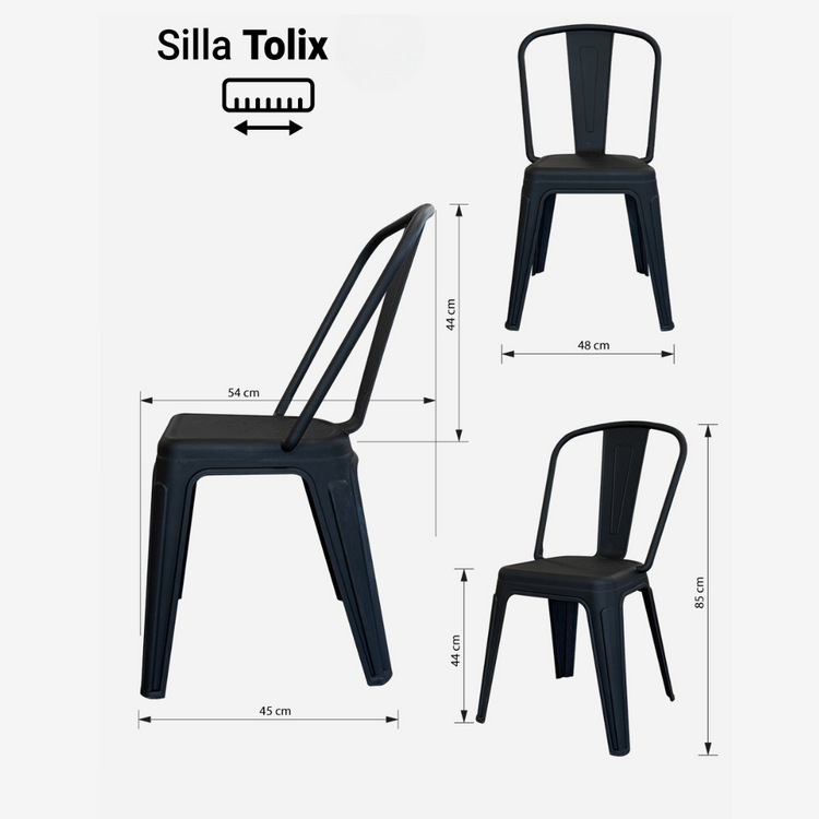 Pack 4 Silla Tolix Negro | Plástico Reforzado para Exterior e Interior