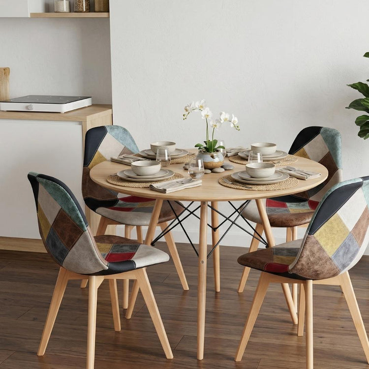 Comedor Redonda Shanna 100cm + 4 Silla Patchwork Da Vinci Clara