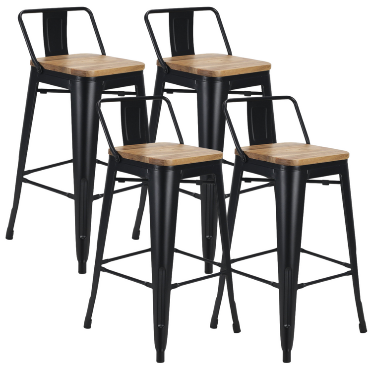 Pack 4 Taburetes Bar Tolix Negros 66 cm | Madera clara
