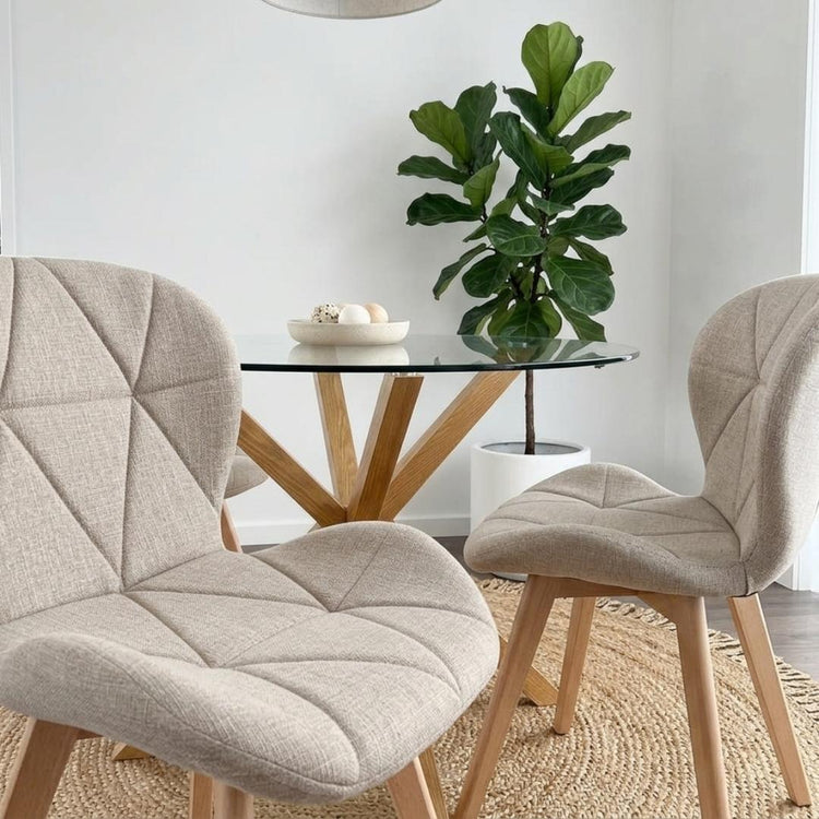 Comedor Mesa Equiz 100cm + 4 Sillón Rubik Lino Beige