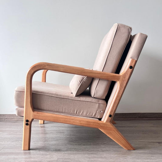 Sillón Andrea Tela Beige | Madera Natural