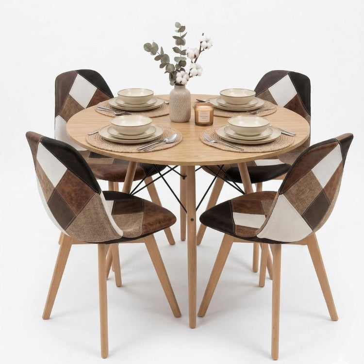 Comedor Redonda Shanna 100cm + 4 Silla Patchwork Da Vinci Café
