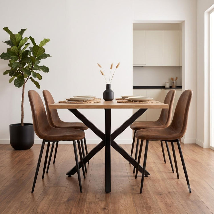 Comedor Mesa Greta Wood 140x90 | Pata Negra + 4 Silla Isidora