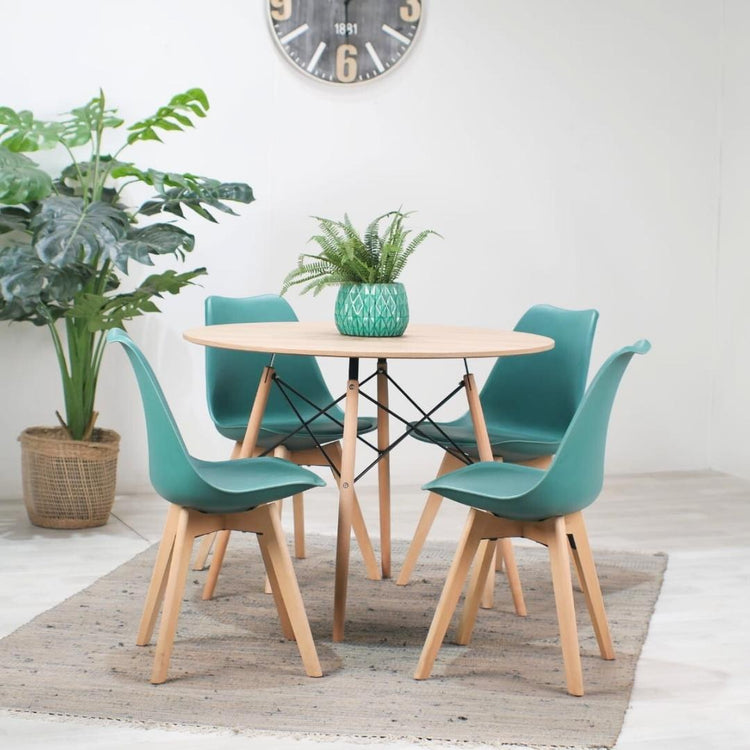 Comedor Redonda Shanna 100cm + 4 Sillas Tulip Verde Esmeralda