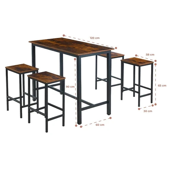 Pack Mesa Alta + 4 Taburetes Bar | Estilo Industrial