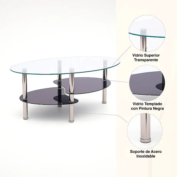Mesa de Centro Moderna Martina con 2 Caras - Vidrio Templado