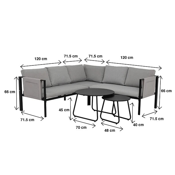 Juego de Terraza Grey | Sofá Esquinero + 2 Mesas de Centro