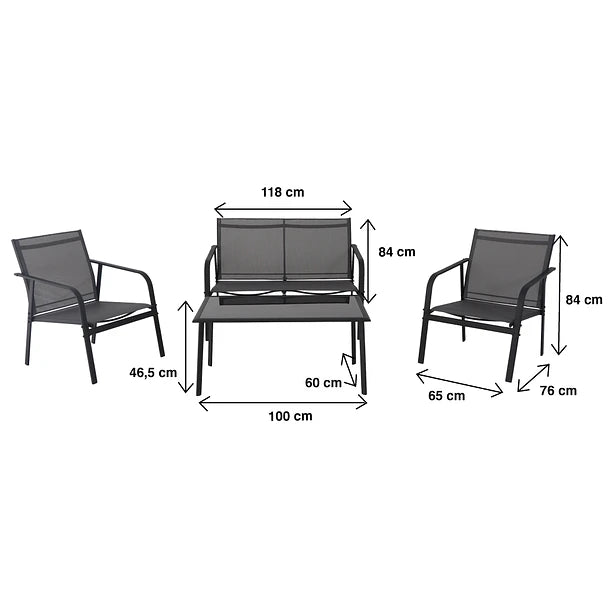 Juego de Terraza Grafito | 3 Piezas + 1 Mesa de Centro