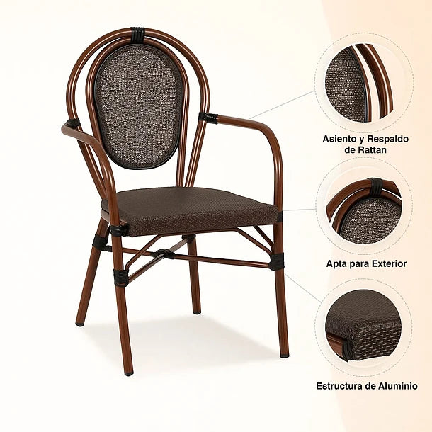 Silla Parisina Astoria Café | Rattan con Reposabrazos