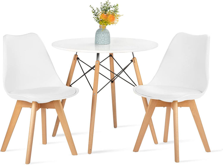 Comedor Moderno Mesa Estela 80cm + 2 Sillas Tulip | Diseño Nórdico