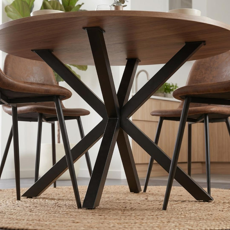 Comedor Mesa Redonda Equiz 100cm Madera | Base X Negro + 4 Sillas Isidora