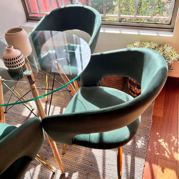 Comedor Redondo Mesa Elida 100cm + 4 Sillas Siena Verde