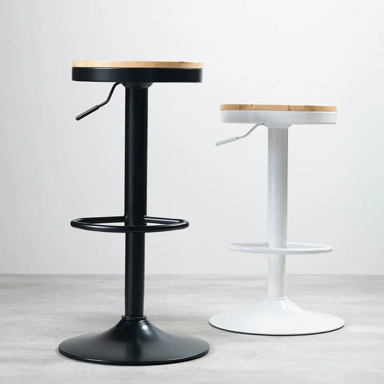 Taburete Ajustable Nicco Negro | Asiento de Madera y Giro 360°