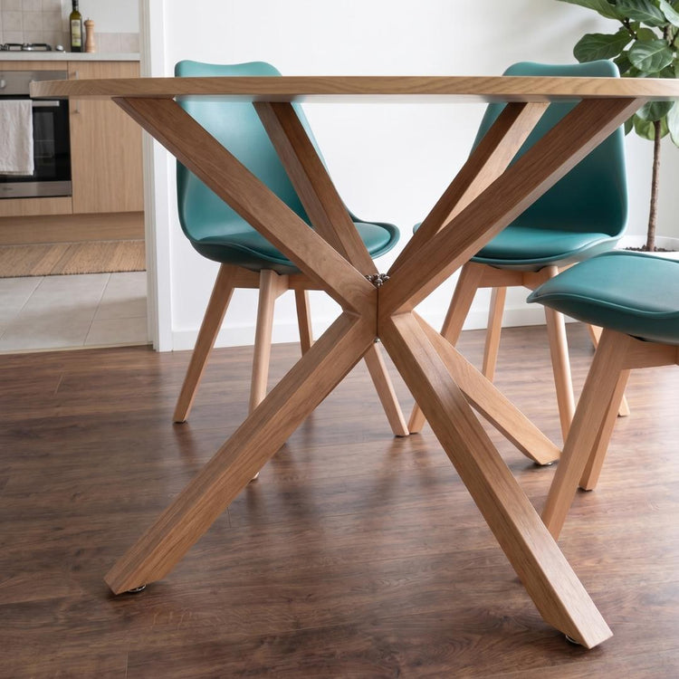 Comedor Mesa Redonda Equiz Wood 100cm + 4 Sillas Tulip Verde Esmeralda