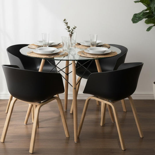 Comedor Mesa Redonda Elida 80cm + 4 Sillas Casper Negro