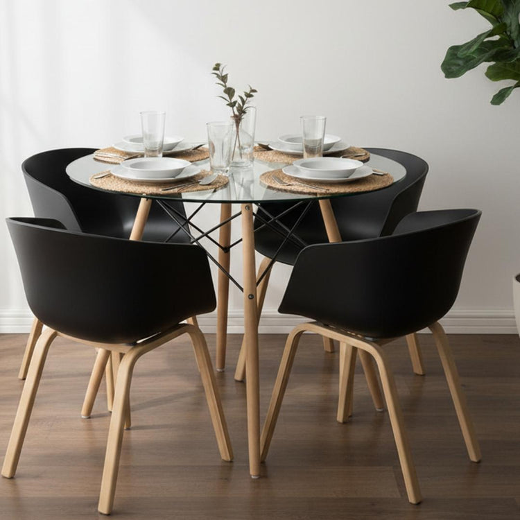 Comedor Mesa Redonda Elida 80cm + 4 Sillas Casper Negro