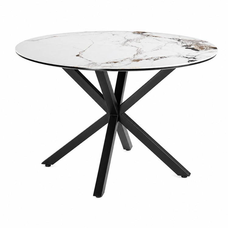 Mesa Redonda 120 cm Equiz | Cubierta Piedra | Base X Negro