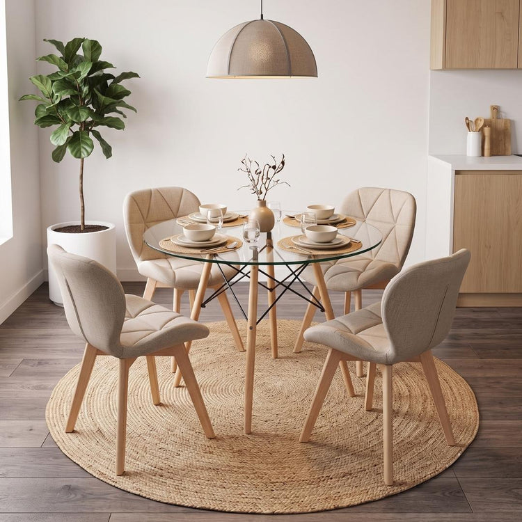 Comedor Mesa Elida 80cm + 4 Sillón Rubik Lino Beige