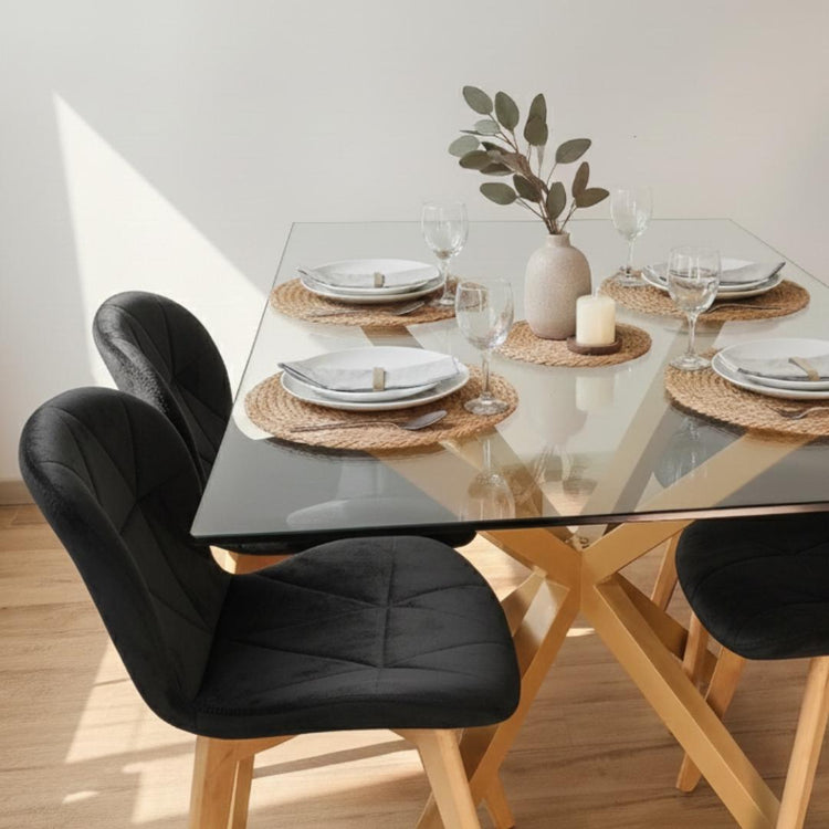 Comedor Mesa Greta 140x80 cm + 4 Sillones Rubik Velvet Negro