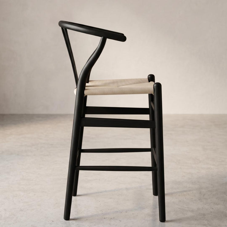 Taburete Wishbone Negro 65cm | Madera & Cuerda Natural