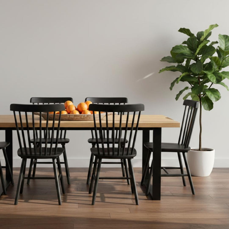 Comedor Mesa Rectangular Ámbar 160x90 + 6 Sillas Windsor (Madera Negra)