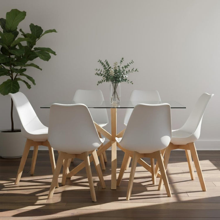 Comedor Mesa Rectangular Greta 160x90 + 6 Sillas Tulip Blanca