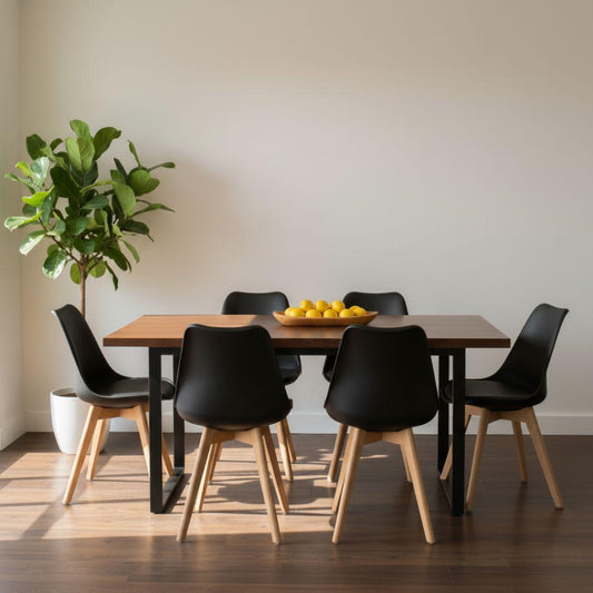 Comedor Mesa Rectangular Ámbar 160x90 + 6 Sillas Tulip Negro