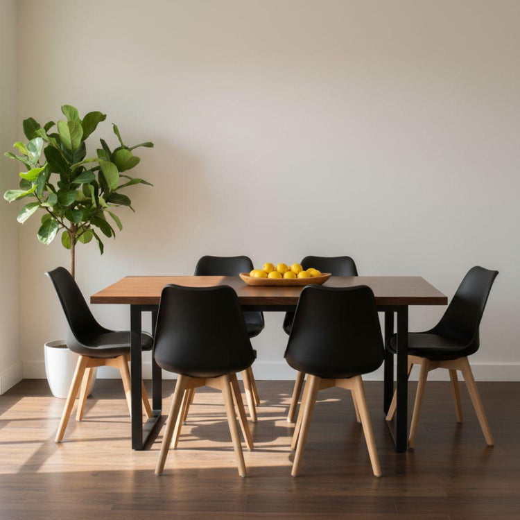 Comedor Mesa Rectangular Ámbar 160x90 + 6 Sillas Tulip Negro