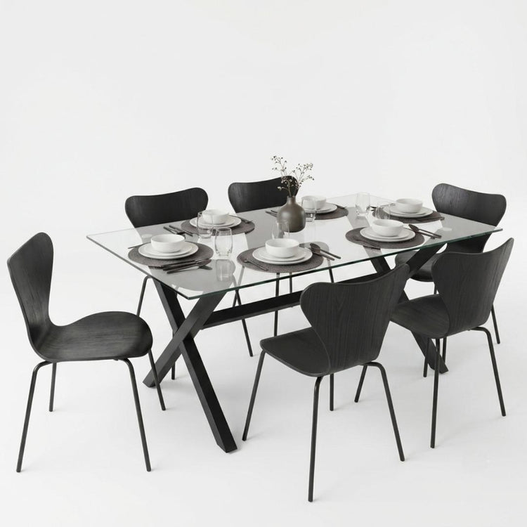 Comedor Mesa Xinia Negro 160x90 cm + 6 Silla Fritz Negro