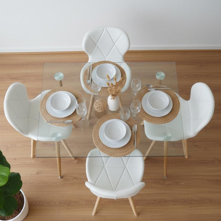 Comedor Mesa Vitreo 120x80 + 4 Sillón Rubik Blanco