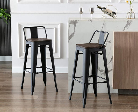 Pack 4 Taburetes de Bar Tolix Negro 77 cm (madera Oscura)