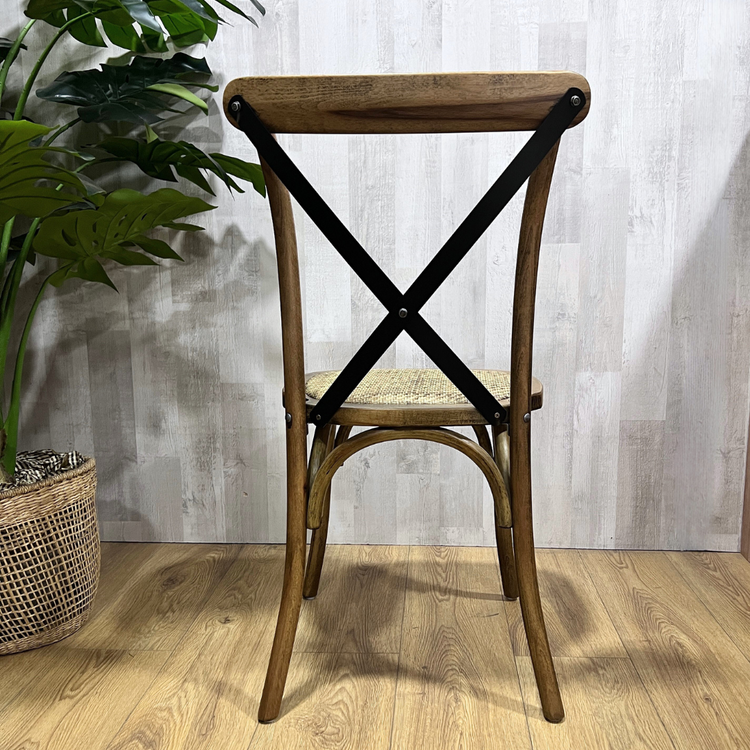 Silla Crossback Madera & Rattan | Café y Negro | Diseño Vintage
