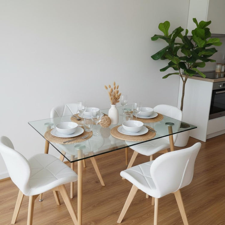 Comedor Mesa Vitreo 120x80 + 4 Sillón Rubik Blanco