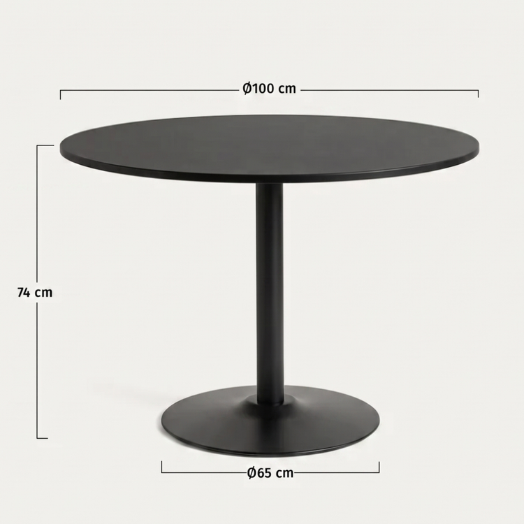 Mesa Redonda Letta Negro 100cm | Metal & MDF