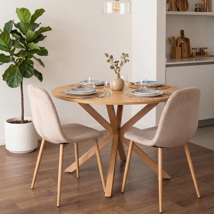 Comedor Mesa Redonda Equiz Wood  100cm + 4 Sillas Isy Arena