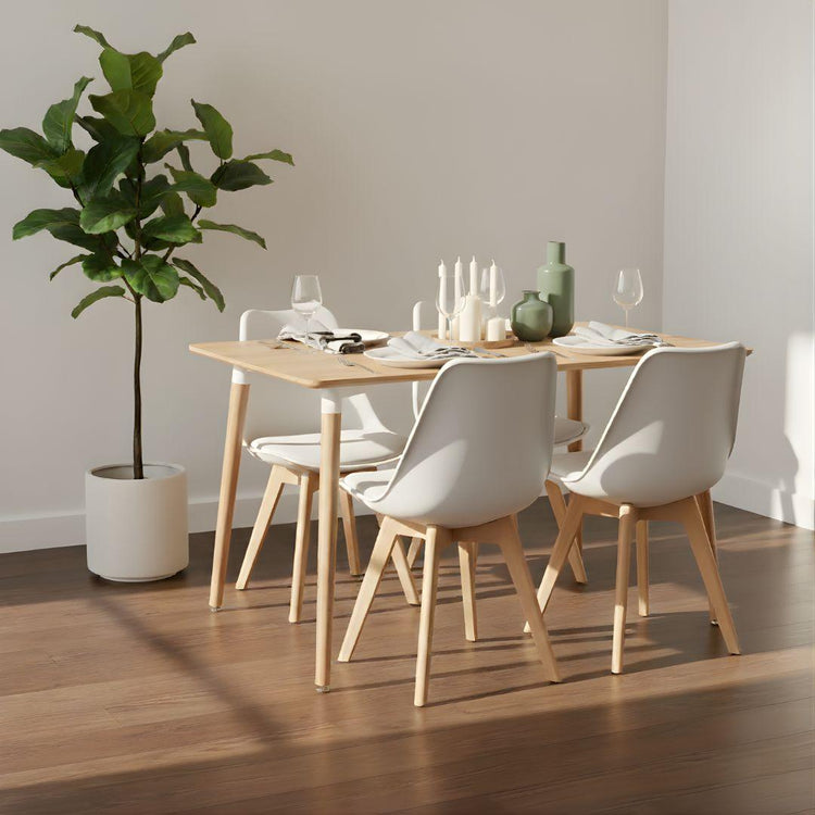 Comedor Mesa Rectangular Alamo 130x80 + 4 Sillas Tulip Blanca