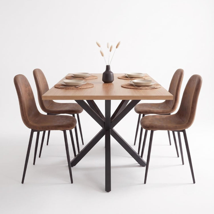 Comedor Mesa Greta Wood 140x90 | Pata Negra + 4 Silla Isidora