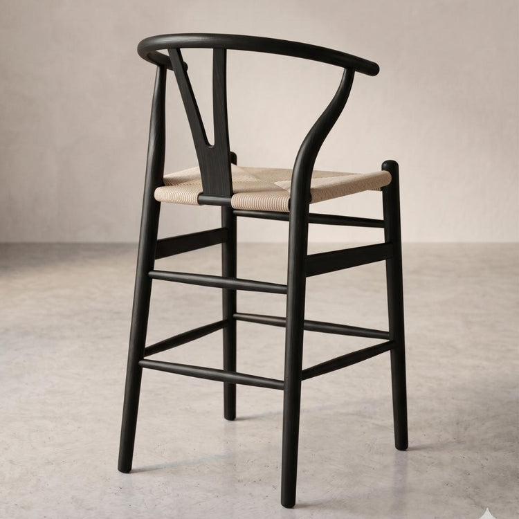 Taburete Wishbone Negro 65cm | Madera & Cuerda Natural