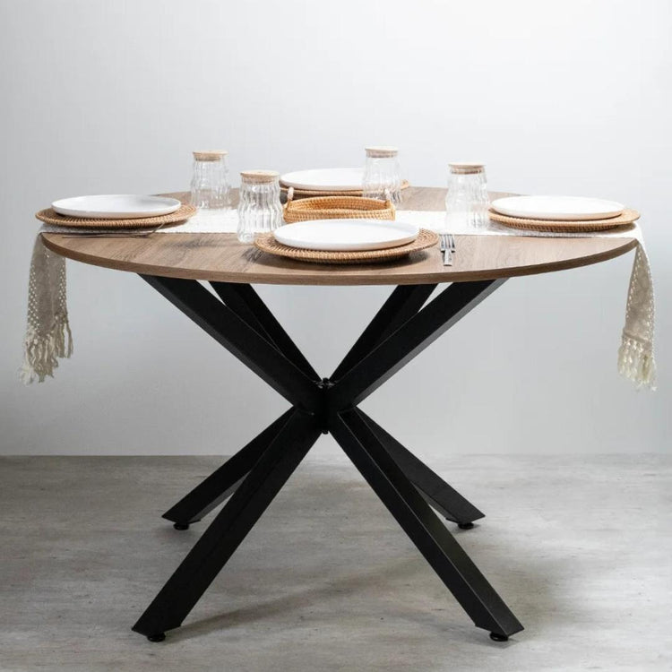 Mesa Redonda 100cm Equiz | Cubierta Madera | Base X Negro