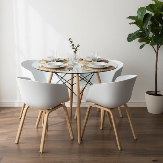 Comedor Mesa Redonda Elida 80cm + 4 Sillas Casper Blanco