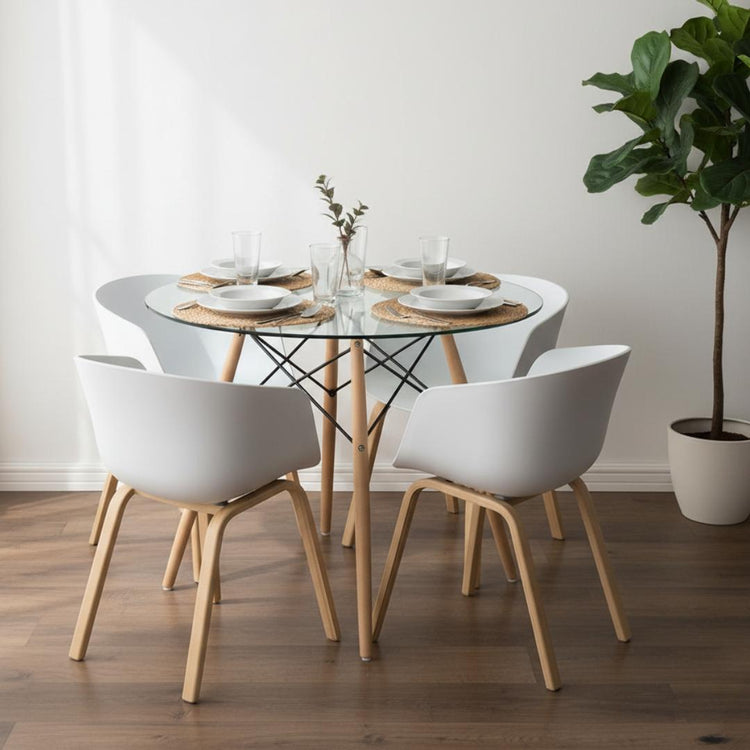 Comedor Mesa Redonda Elida 80cm + 4 Sillas Casper Blanco