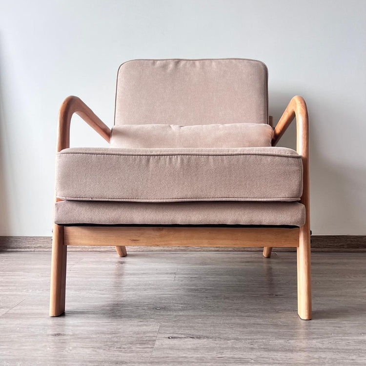 Sillón Andrea Tela Beige | Madera Natural