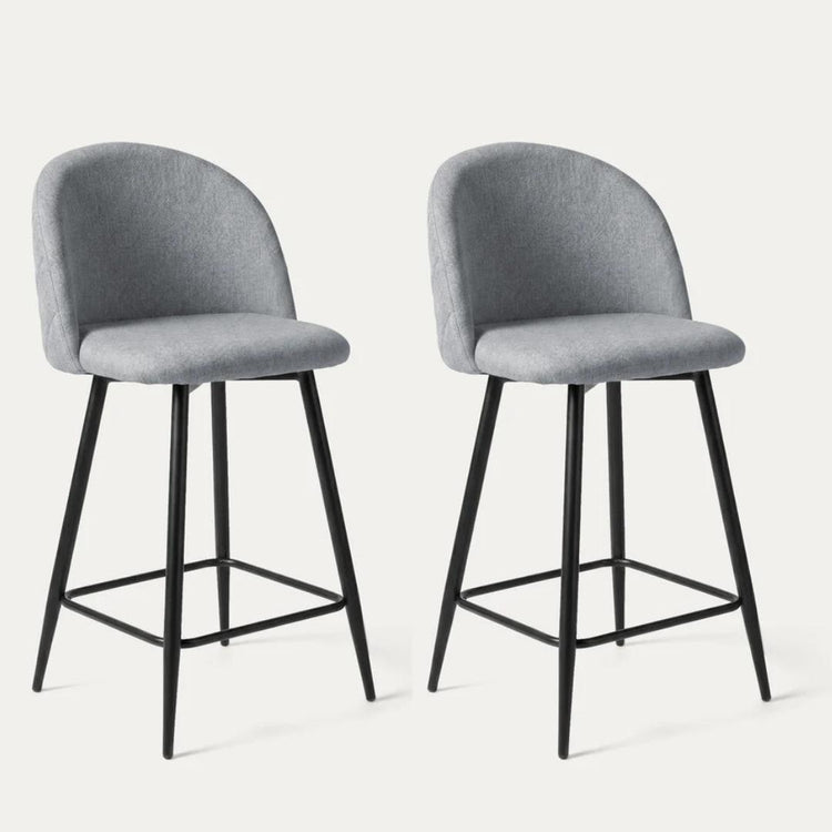 Pack 2 Taburetes de Bar Eloina 65 cm | Lino Gris y Patas de Acero Negro