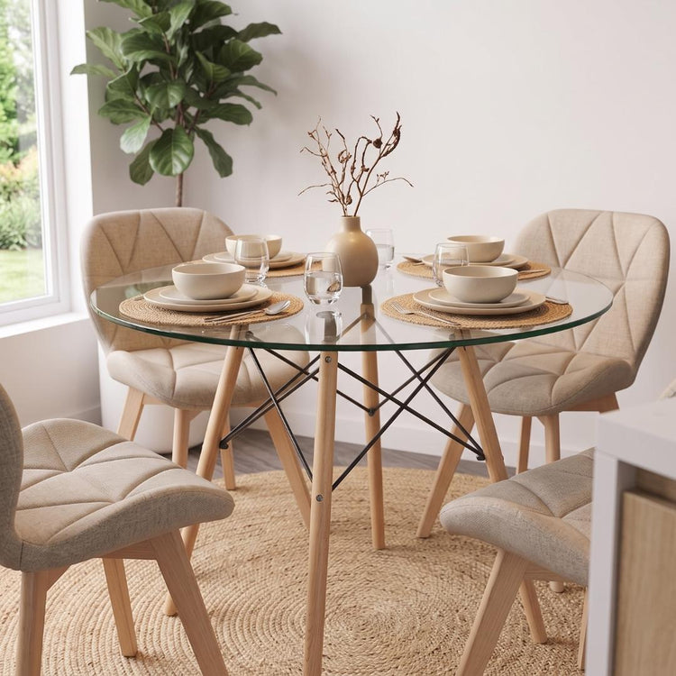 Comedor Mesa Elida 80cm + 4 Sillón Rubik Lino Beige