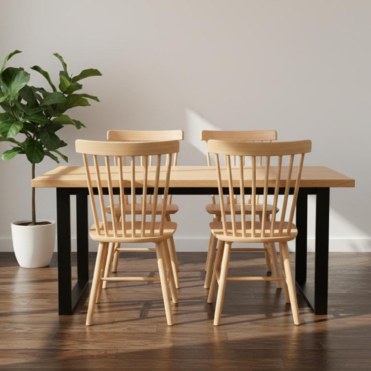 Comedor Mesa Rectangular Ámbar 140x90 + 4 Sillas Windsor (Madera Natural)